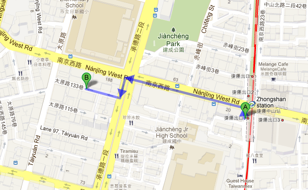 "Walking direction from MRT ZhongShan Station"